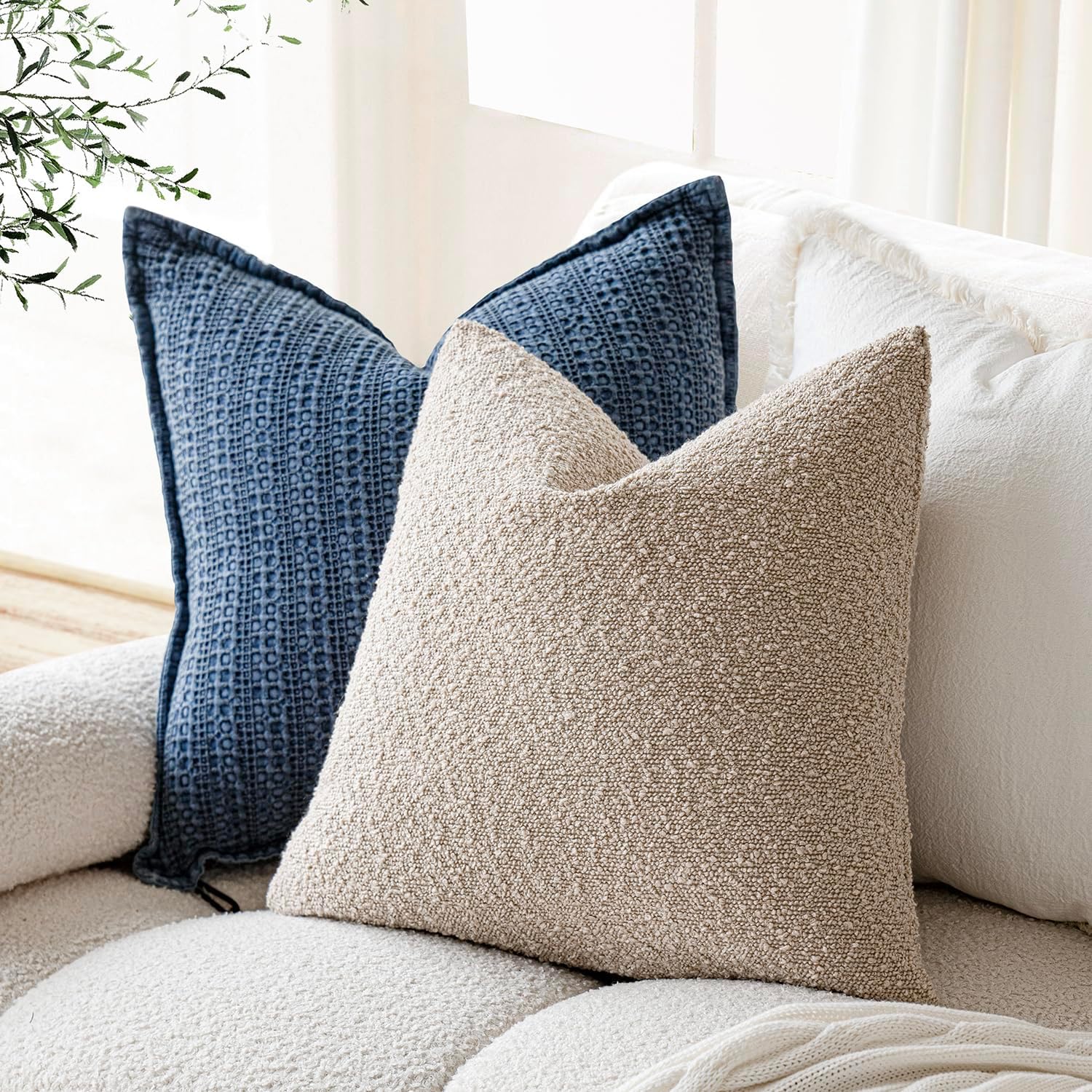 Boucle Throw Pillow Covers – Cozy Textured Decorative Cushion Cases (Set of 2)
