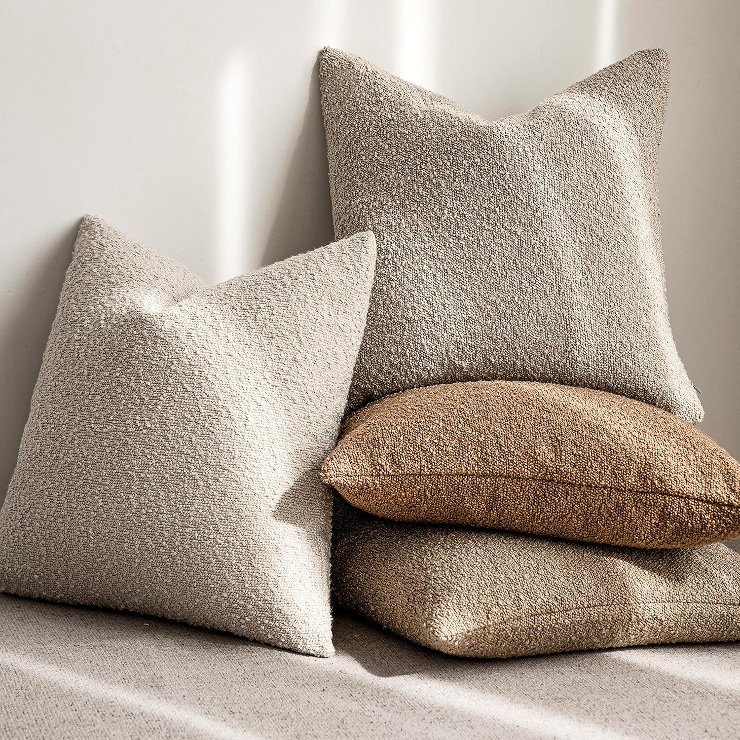 Boucle Throw Pillow Covers – Cozy Textured Decorative Cushion Cases (Set of 2)
