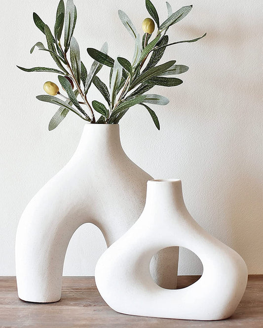 Set of 2 Ceramic Donut Vases – Minimalist Nordic Home Decor for Any Space