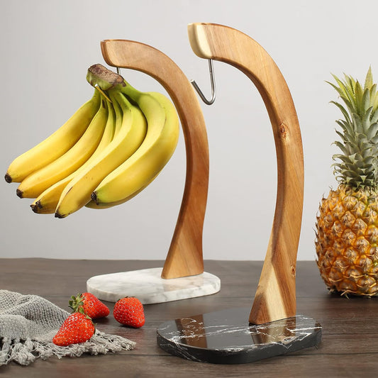 Banana Hanger with Durable Marble Base – Elegant Wood & Marble Banana Tree for Countertops