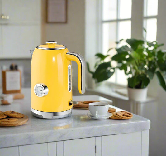 Retro Electric Tea Kettle – 1.7L Stainless Steel Water Boiler with LED Indicator, Boil-Dry Protection & Fast Heating