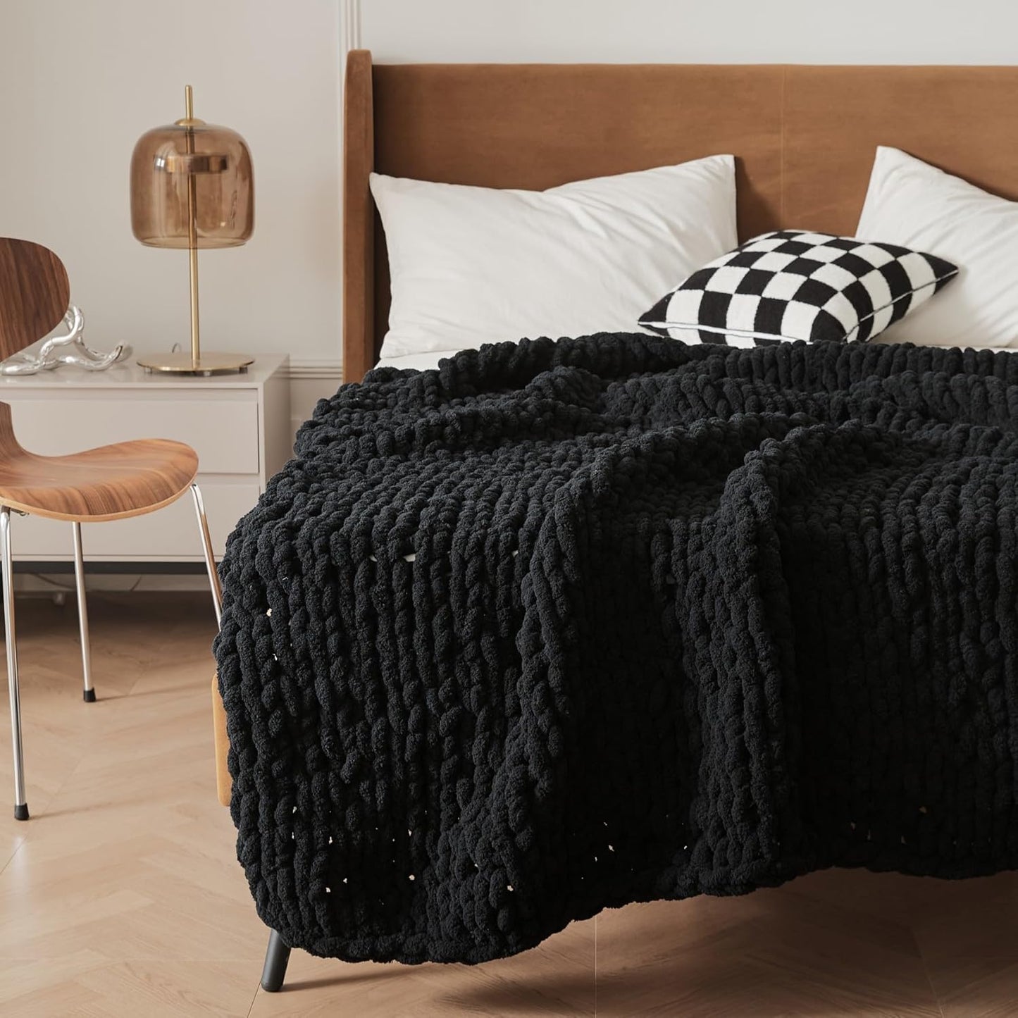 Chunky Knit Blanket – Handmade Chenille Throw Blanket for Couch and Bed (50"x60")