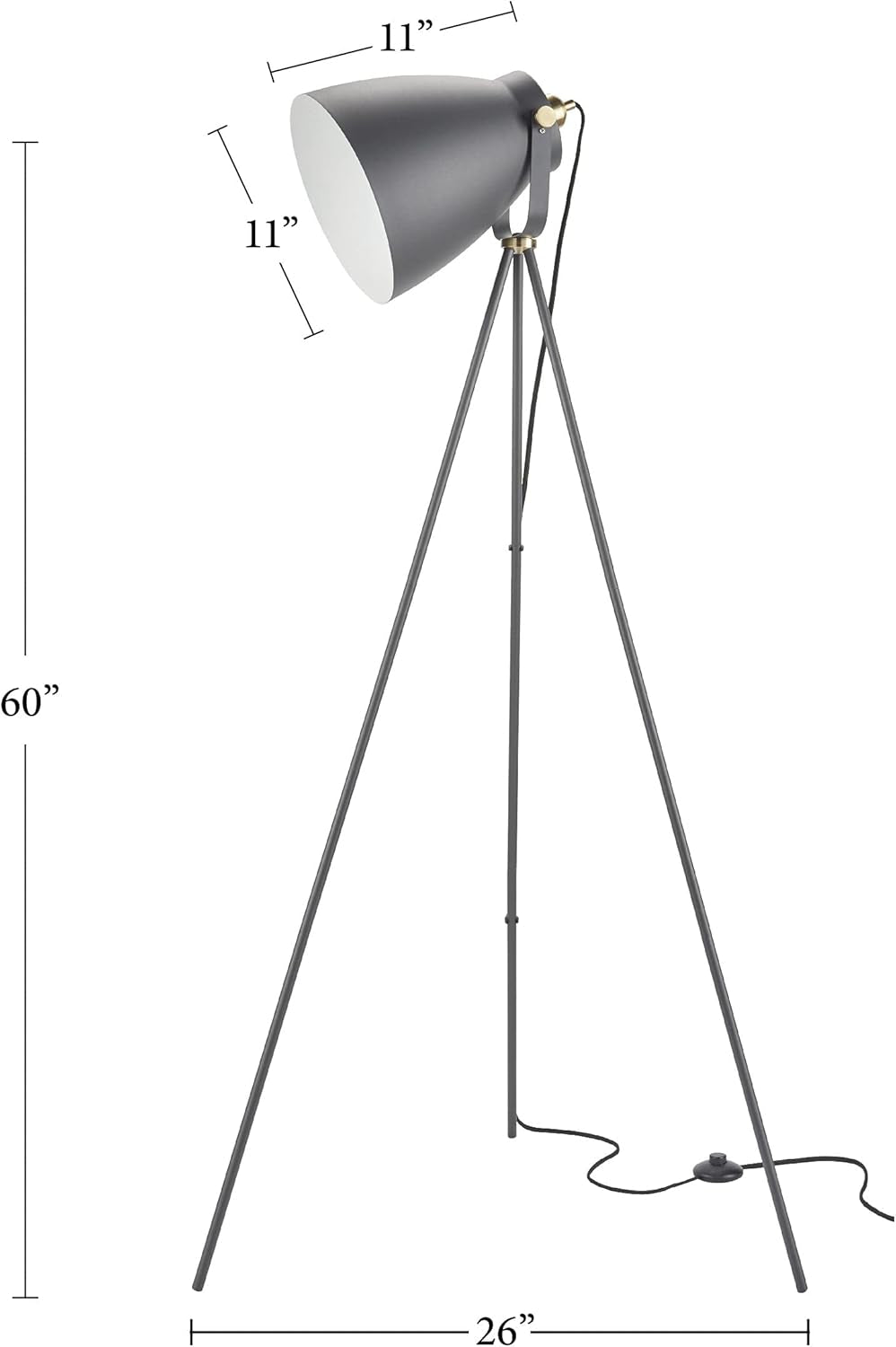 57" Spotlight Floor Lamp, Modern, Industrial, Transitional for Bedroom, Living Room, Office, Black