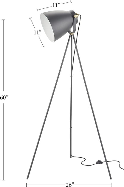 57" Spotlight Floor Lamp, Modern, Industrial, Transitional for Bedroom, Living Room, Office, Black