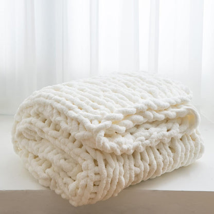 Chunky Knit Blanket – Handmade Chenille Throw Blanket for Couch and Bed (50"x60")