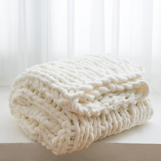 Chunky Knit Blanket – Handmade Chenille Throw Blanket for Couch and Bed (50"x60")