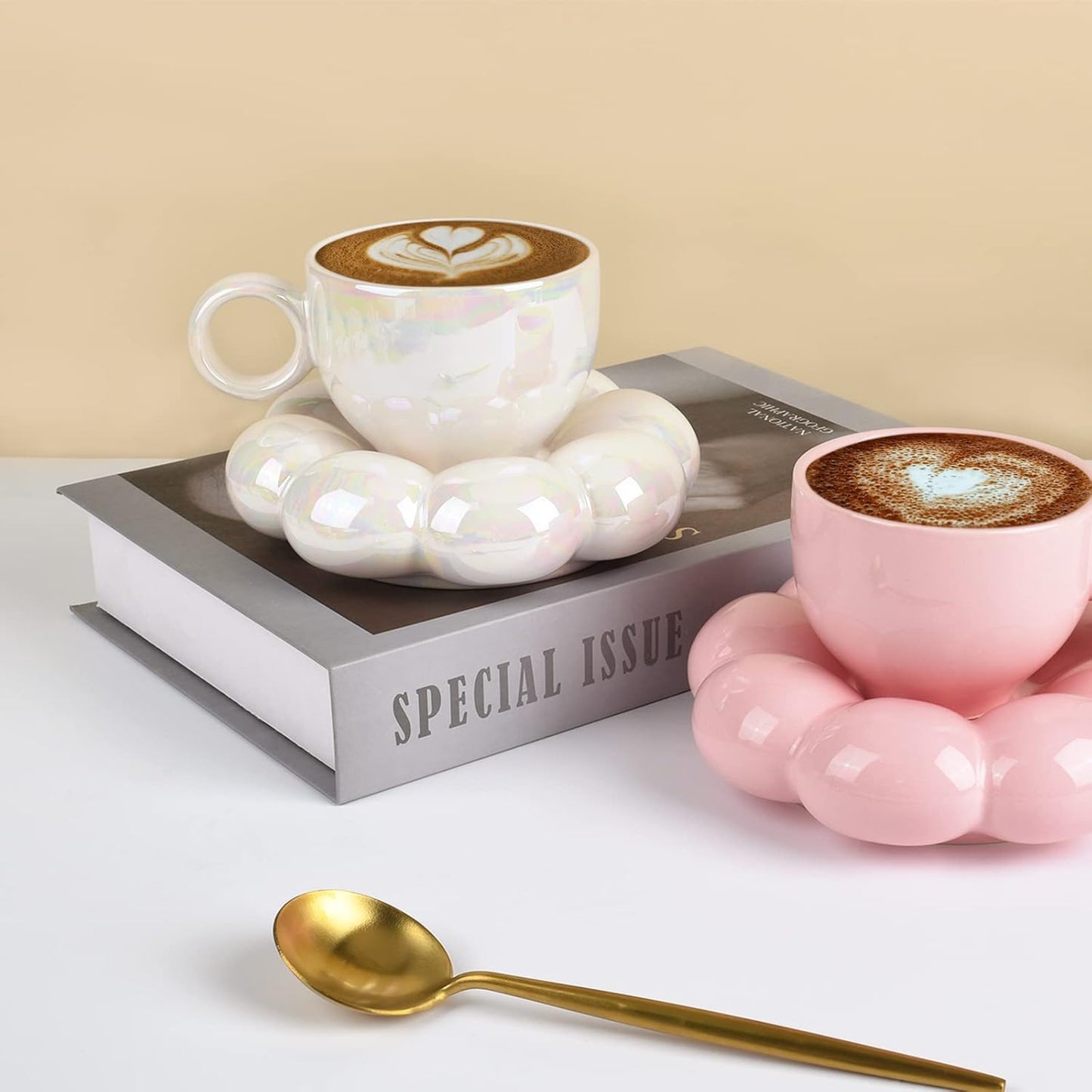 Ceramic Coffee Mug with Saucer Set – 6.5 oz Cup with Sunflower Coaster