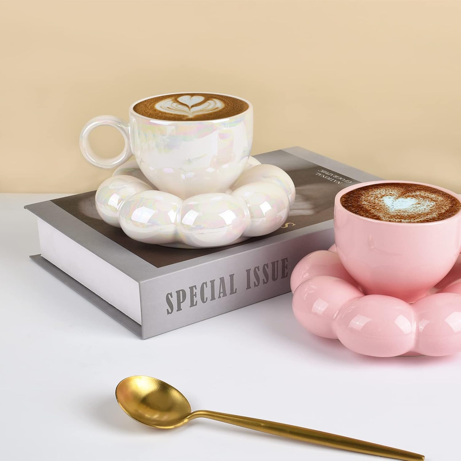 Ceramic Coffee Mug with Saucer Set – 6.5 oz Cup with Sunflower Coaster
