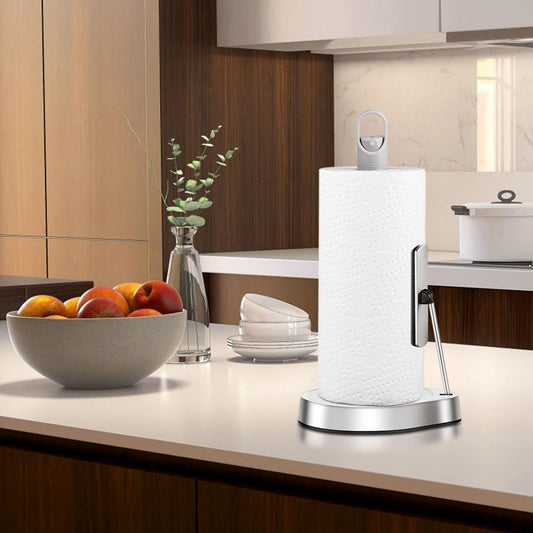 2-in-1 Stainless Steel Paper Towel Holder with Spray Bottle – One-Handed Tear Design & Weighted Base