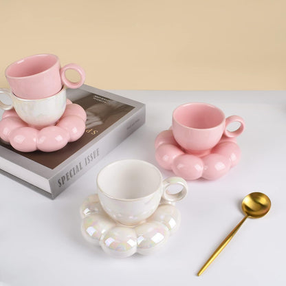 Ceramic Coffee Mug with Saucer Set – 6.5 oz Cup with Sunflower Coaster