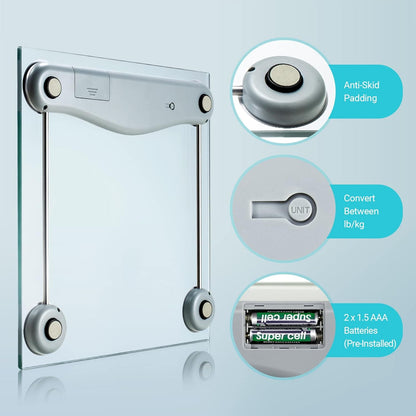 Bathroom Scale for Body Weight, Digital Weighing Machine for People, Accurate & Large LCD Backlight Display, 6Mm Tempered Glass, 400 Lbs