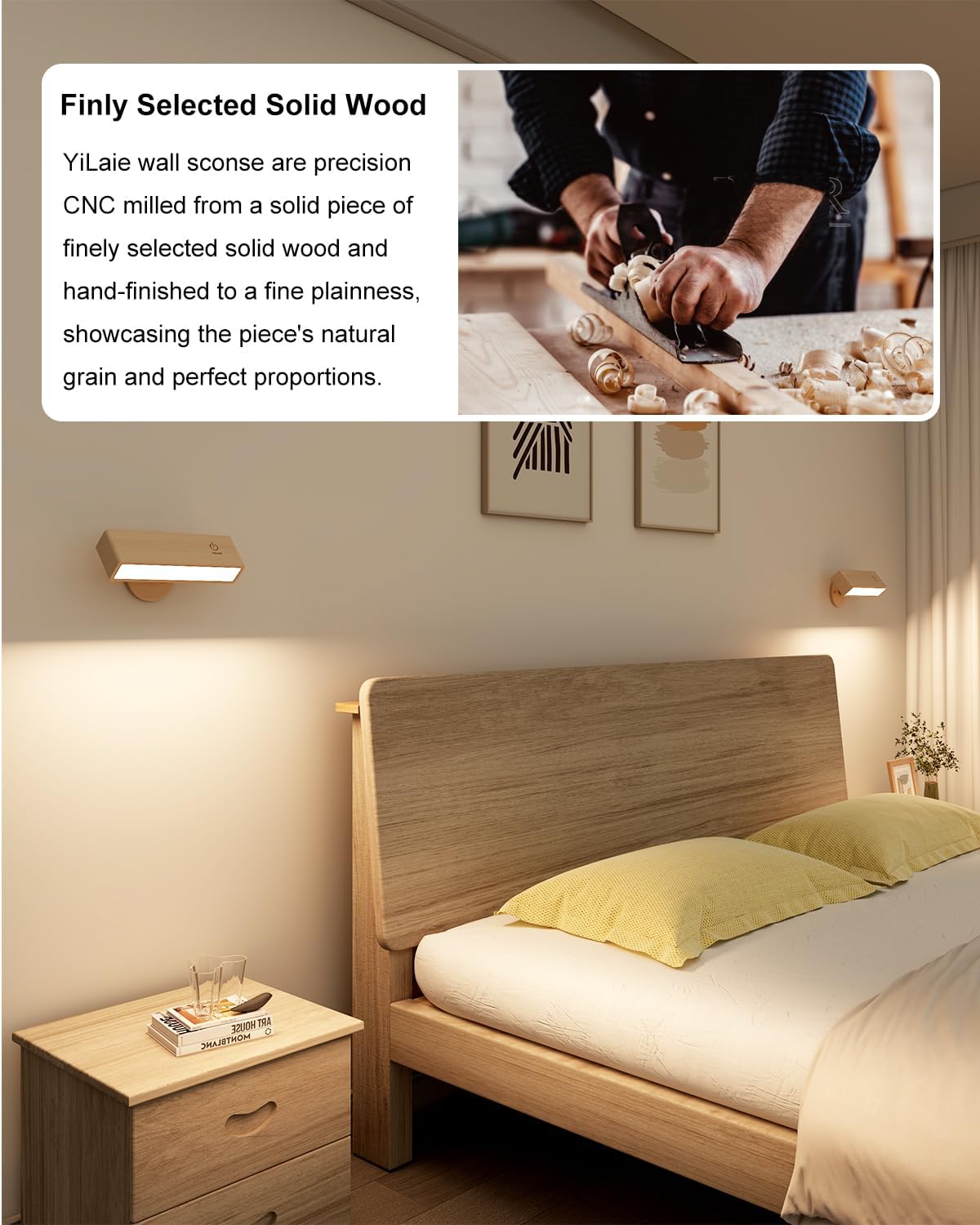 Set of 2 Rechargeable Magnetic Wall Sconces - Dimmable, 360° Rotating Lights