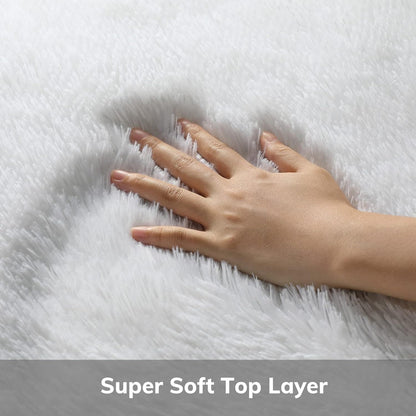 Rug Fluffy Ivory Shag Area 4x6' - Soft Plush Carpet for Bedroom, Nursery, Living Room
