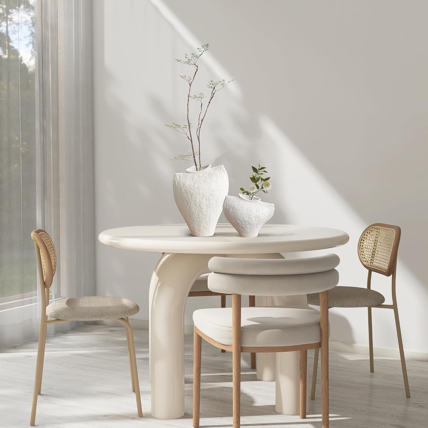 White Ceramic Vase – Handcrafted Modern Art Vase for Minimalistic Home Decor