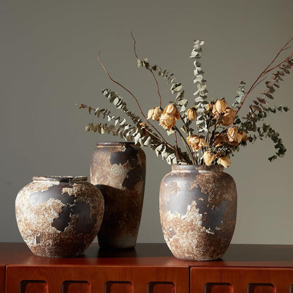 Rustic Farmhouse Terracotta Vase – Handcrafted Neutral Ceramic Vases for Living Room Decor