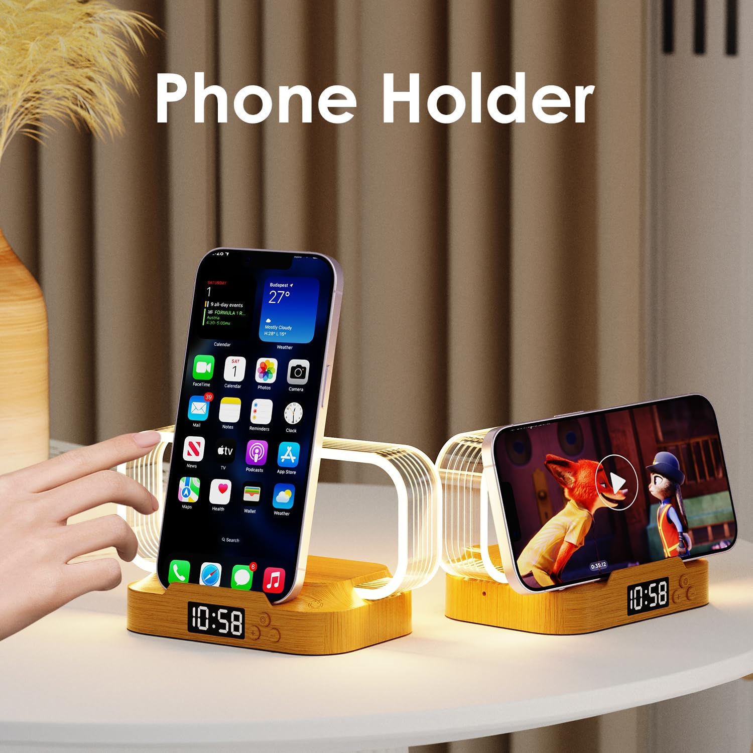 Small Nightstand Lamp with Wireless Charger,Cute Bedside Lamp with Clock,Small Table Lamp for Bedroom,Mini Night Light for Bedroom,Tiny Lamp as Gift,Stepless Dimmable,3 Color Modes