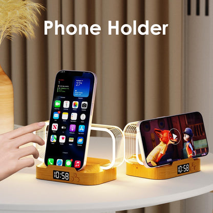 Small Nightstand Lamp with Wireless Charger,Cute Bedside Lamp with Clock,Small Table Lamp for Bedroom,Mini Night Light for Bedroom,Tiny Lamp as Gift,Stepless Dimmable,3 Color Modes
