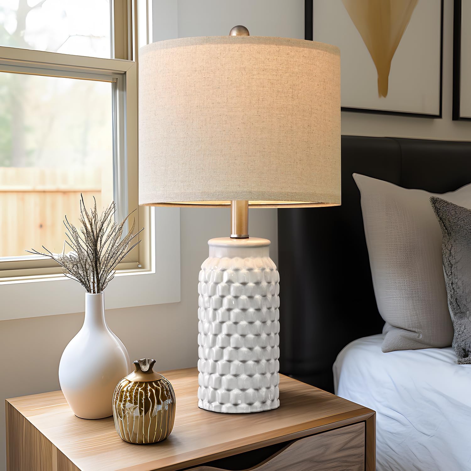 20.5" White Modern Ceramic Bedside Lamp Set of 2 for Bedroom Decor Table Lamp for Bedroom