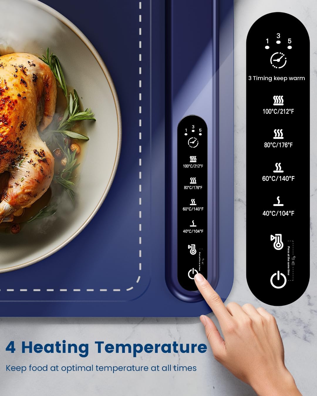Food Warming Mat - Fast Heating Silicone Electric Warming Tray with 4 Level Temperature, Raised Feet Protects Table, Roll up Buffet Hot Plates Heat Pad, Portable Food Warmer for Parties Home Travel