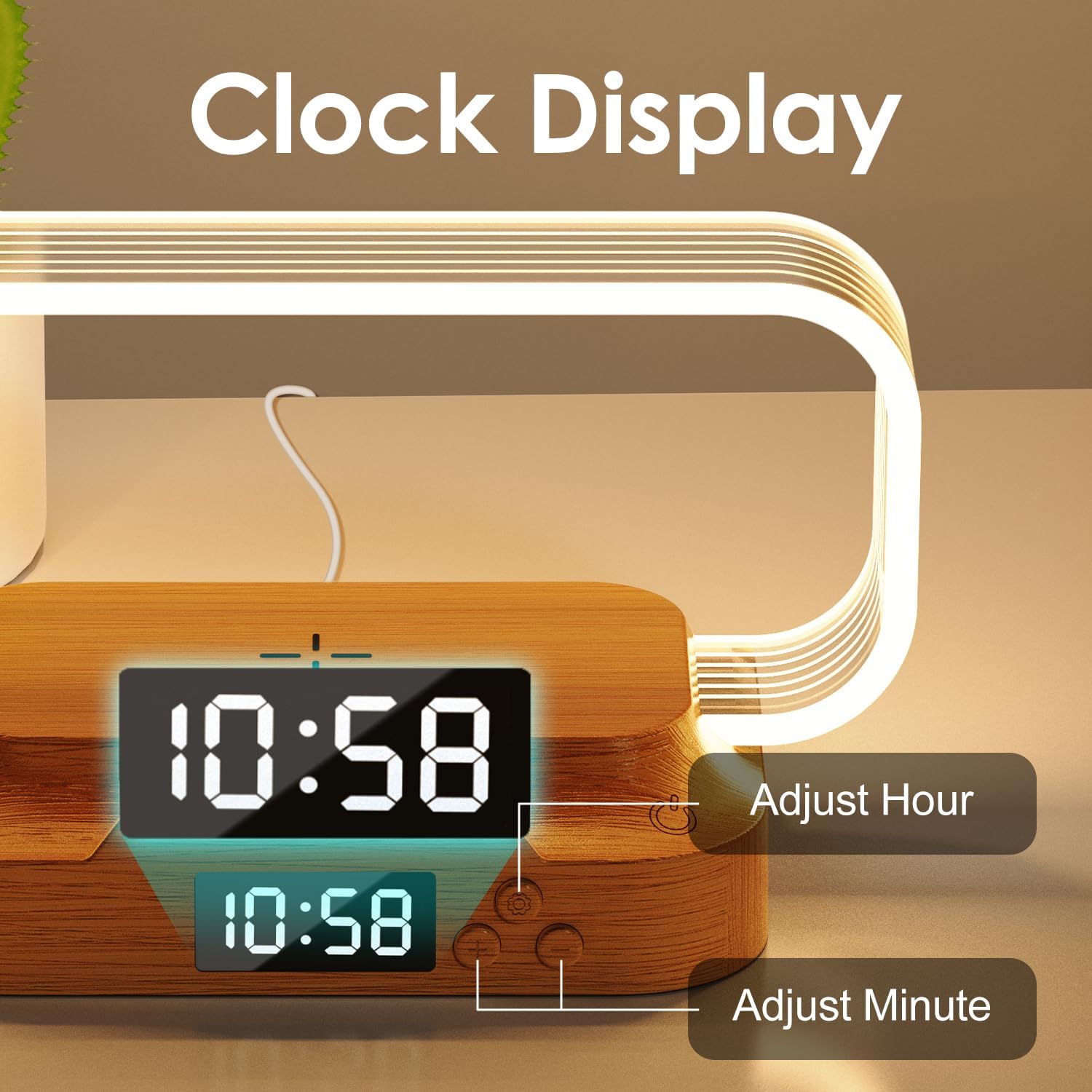 Small Nightstand Lamp with Wireless Charger,Cute Bedside Lamp with Clock,Small Table Lamp for Bedroom,Mini Night Light for Bedroom,Tiny Lamp as Gift,Stepless Dimmable,3 Color Modes