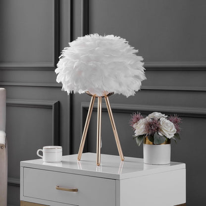 Feather Table Lamp with Gold Tripod Base – Aesthetic Lighting for Bedrooms & Living Rooms