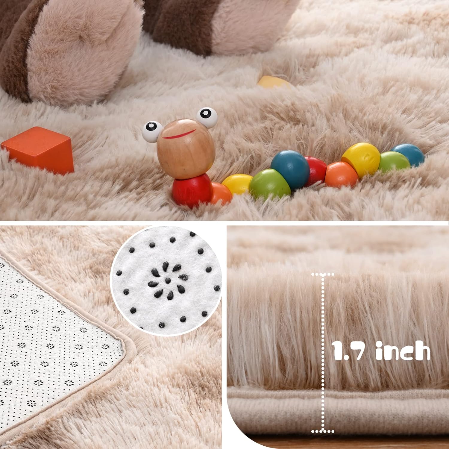 Soft Fluffy Rug for Bedroom, Tie Dye Rugs for Living Room, Non Slip Shaggy Plush Carpet for Kids Nursery Toddler, 4X6 Feet Area Rugs for Room Floor, Light Brown