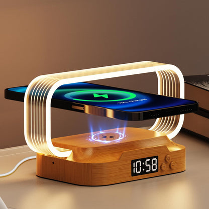 Small Nightstand Lamp with Wireless Charger,Cute Bedside Lamp with Clock,Small Table Lamp for Bedroom,Mini Night Light for Bedroom,Tiny Lamp as Gift,Stepless Dimmable,3 Color Modes