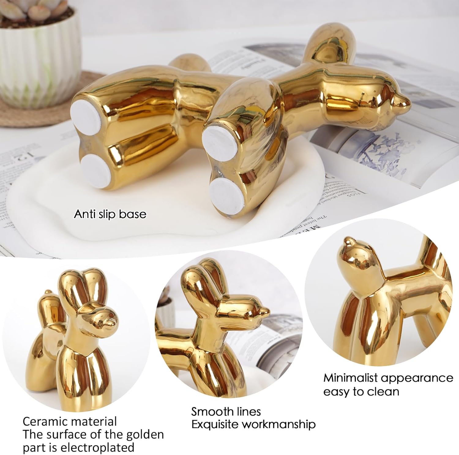 Ceramic Balloon Dog Statue – Modern Decorative Sculpture in Gold and White Variants