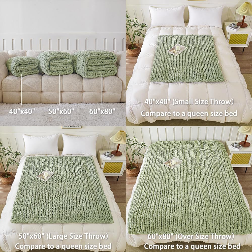 Chunky Knit Blanket – Handmade Chenille Throw Blanket for Couch and Bed (50"x60")