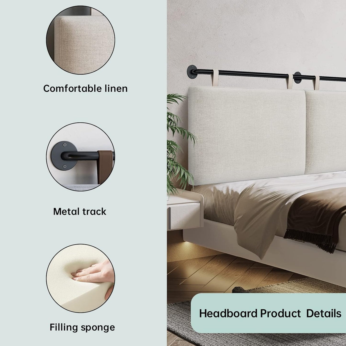 Modern Adjustable Queen Headboard – Wall-Mount Upholstery with Button Tufting