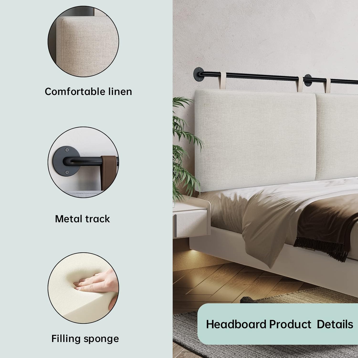 Modern Adjustable Queen Headboard – Wall-Mount Upholstery with Button Tufting