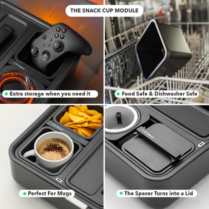 Couch Caddy - Drinks & Snacks Sofa Caddy with Armrest, Table with Phone Stand- TV Remote Control Storage and Organizer - for Living Rooms, RV, and Cars, Black/Green