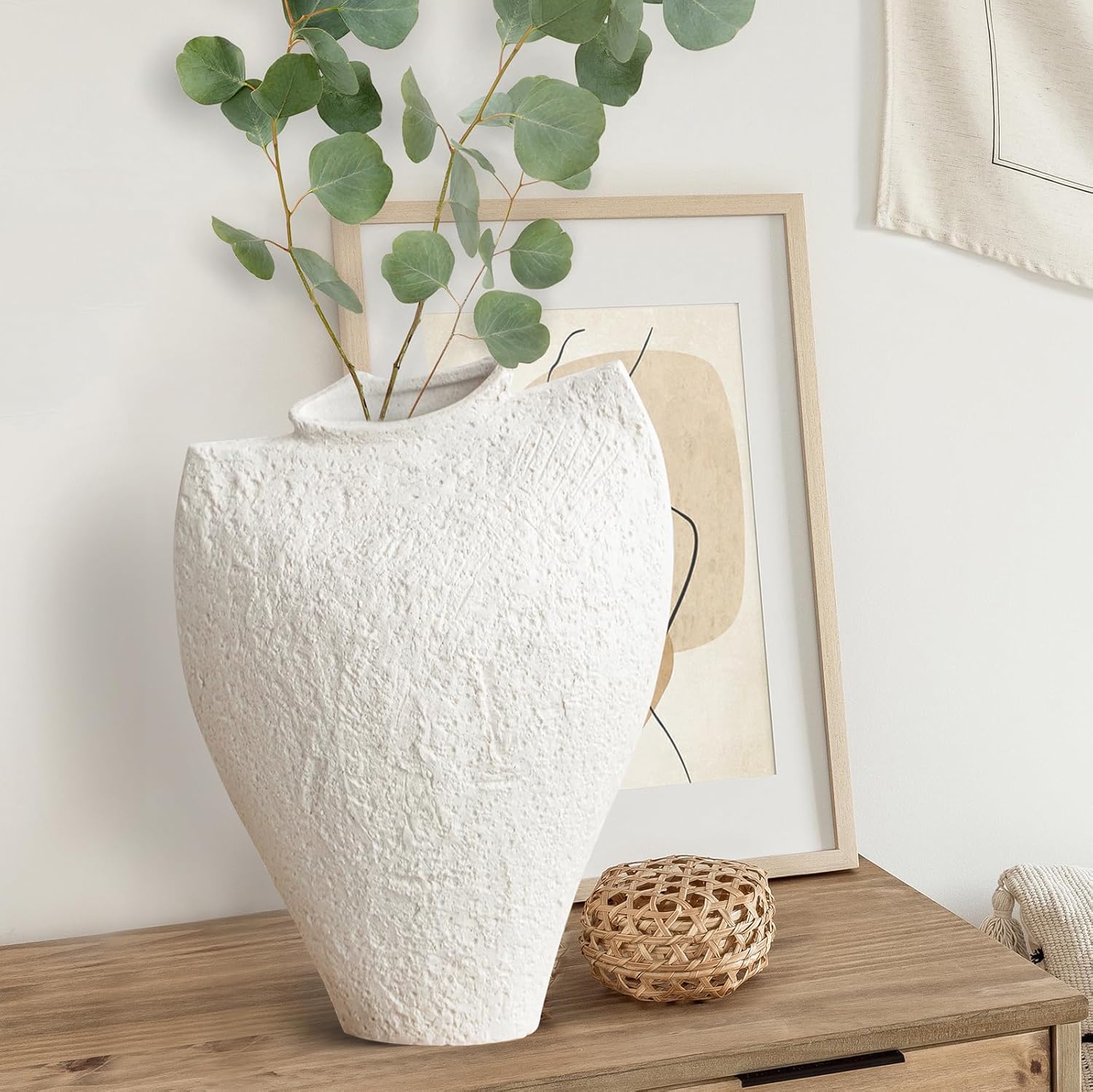 White Ceramic Vase – Handcrafted Modern Art Vase for Minimalistic Home Decor