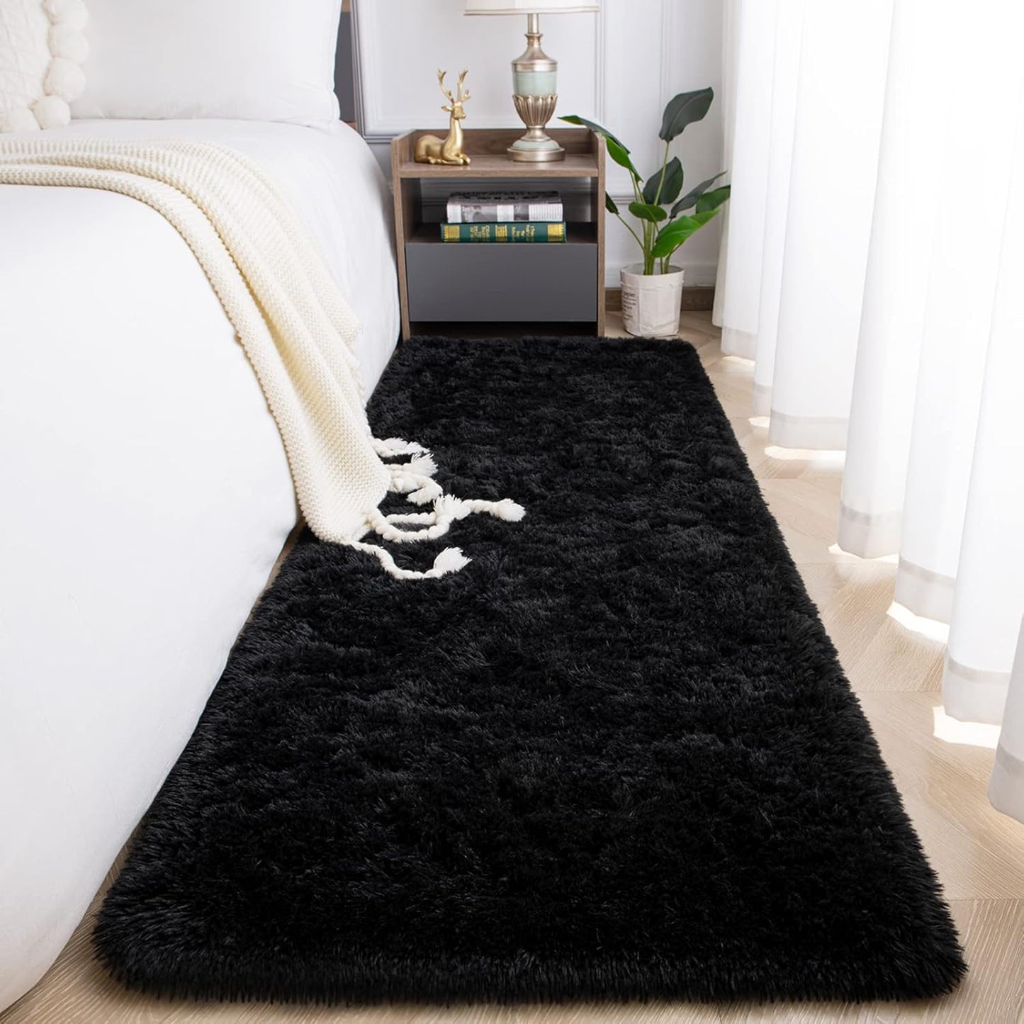 Beige Super Soft Shaggy Rug 2x6' - Fluffy Plush Carpet for Bedroom, Living Room, Nursery Decor