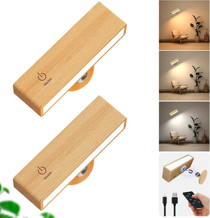 Set of 2 Rechargeable Magnetic Wall Sconces - Dimmable, 360° Rotating Lights