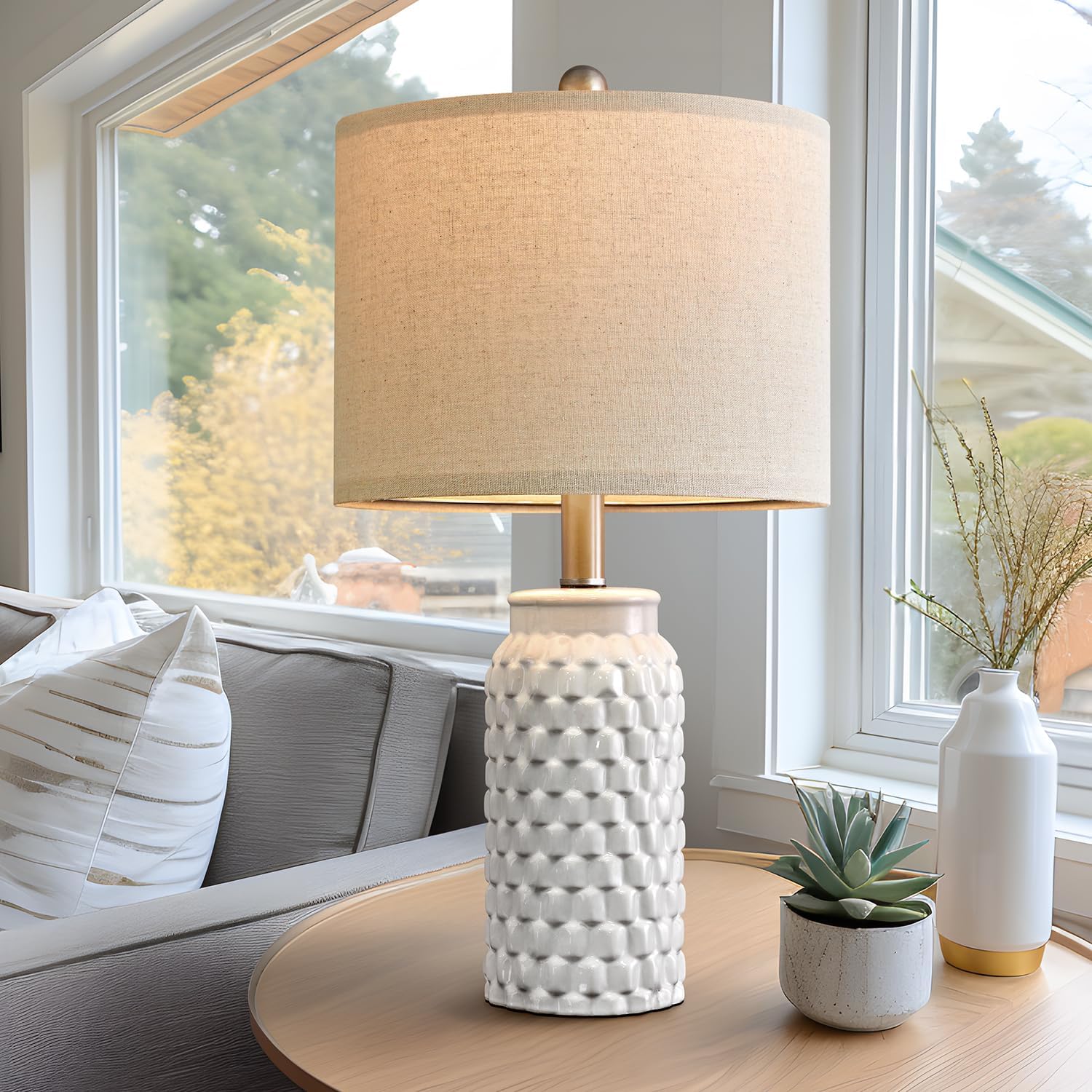 20.5" White Modern Ceramic Bedside Lamp Set of 2 for Bedroom Decor Table Lamp for Bedroom