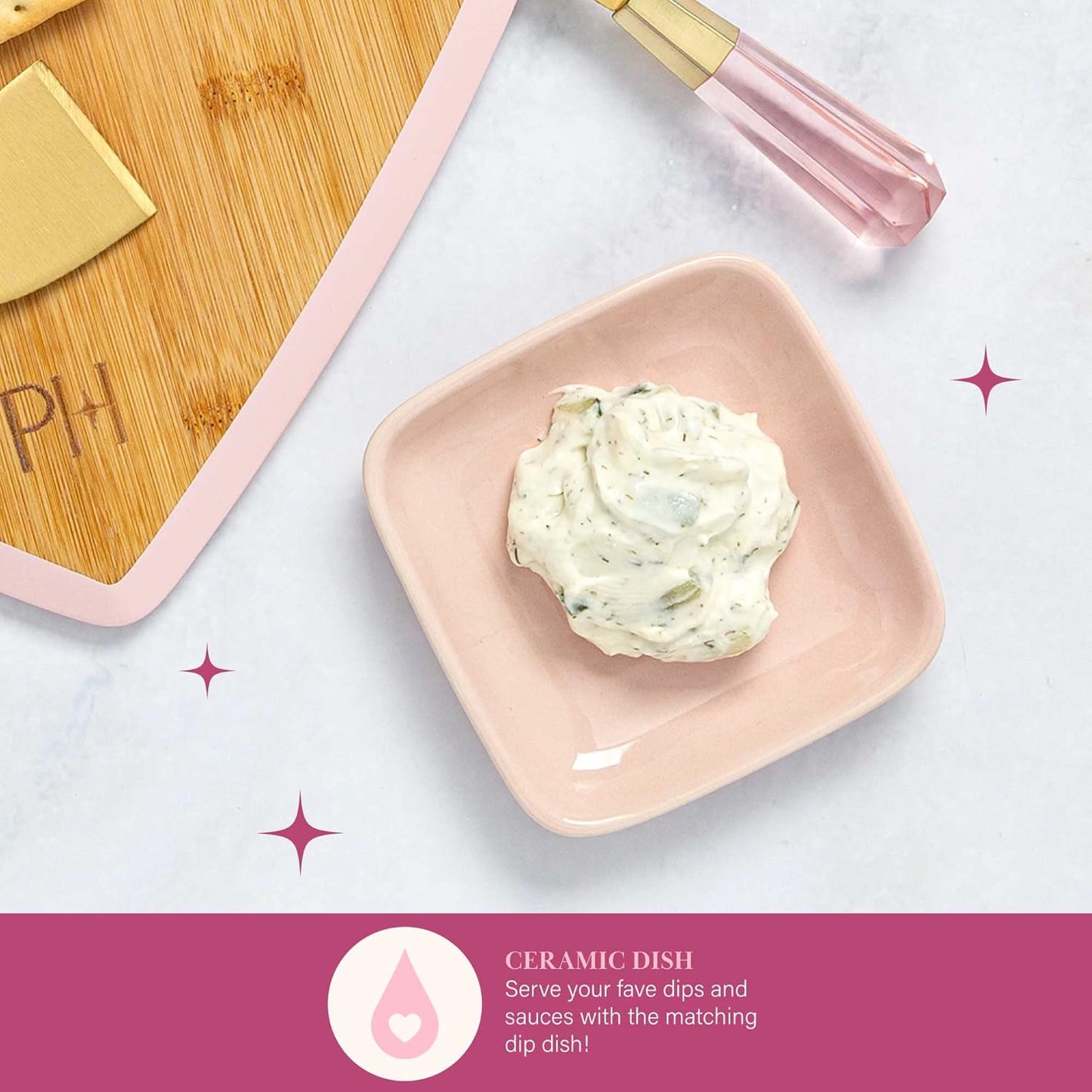 Heart-Shaped Bamboo Charcuterie Board Set with Dip Bowl & Cheese Titanium-Coated Knives in Pink