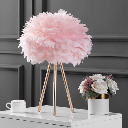 Feather Table Lamp with Gold Tripod Base – Aesthetic Lighting for Bedrooms & Living Rooms