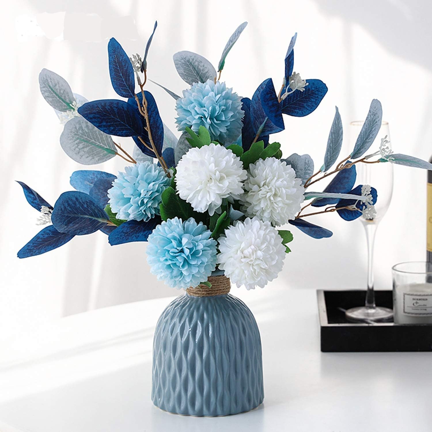 Artificial Hydrangea Flower Arrangement with Vase - Faux Flowers for Home, Garden, Party & Wedding Decor