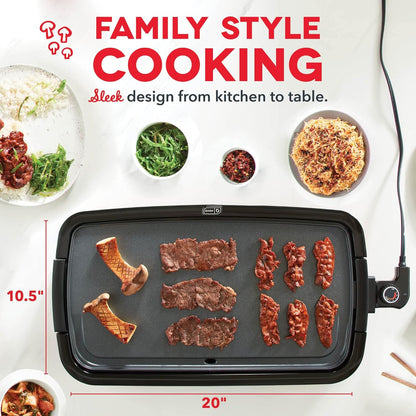 Deluxe Everyday Electric Griddle with Dishwasher Safe Removable Non-stick Cooking Plate for Pancakes, Burgers, Eggs and More, Includes Drip Tray + Recipe Book, 20” X 10.5”, 