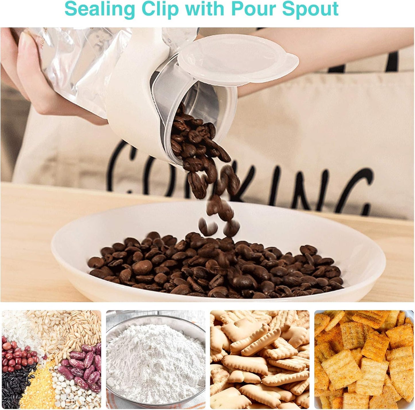 4Pcs Food Bag Clips with Pour Spouts – Perfect for Storing & Pouring Small Foods, Liquids, Flour, and Baby Food