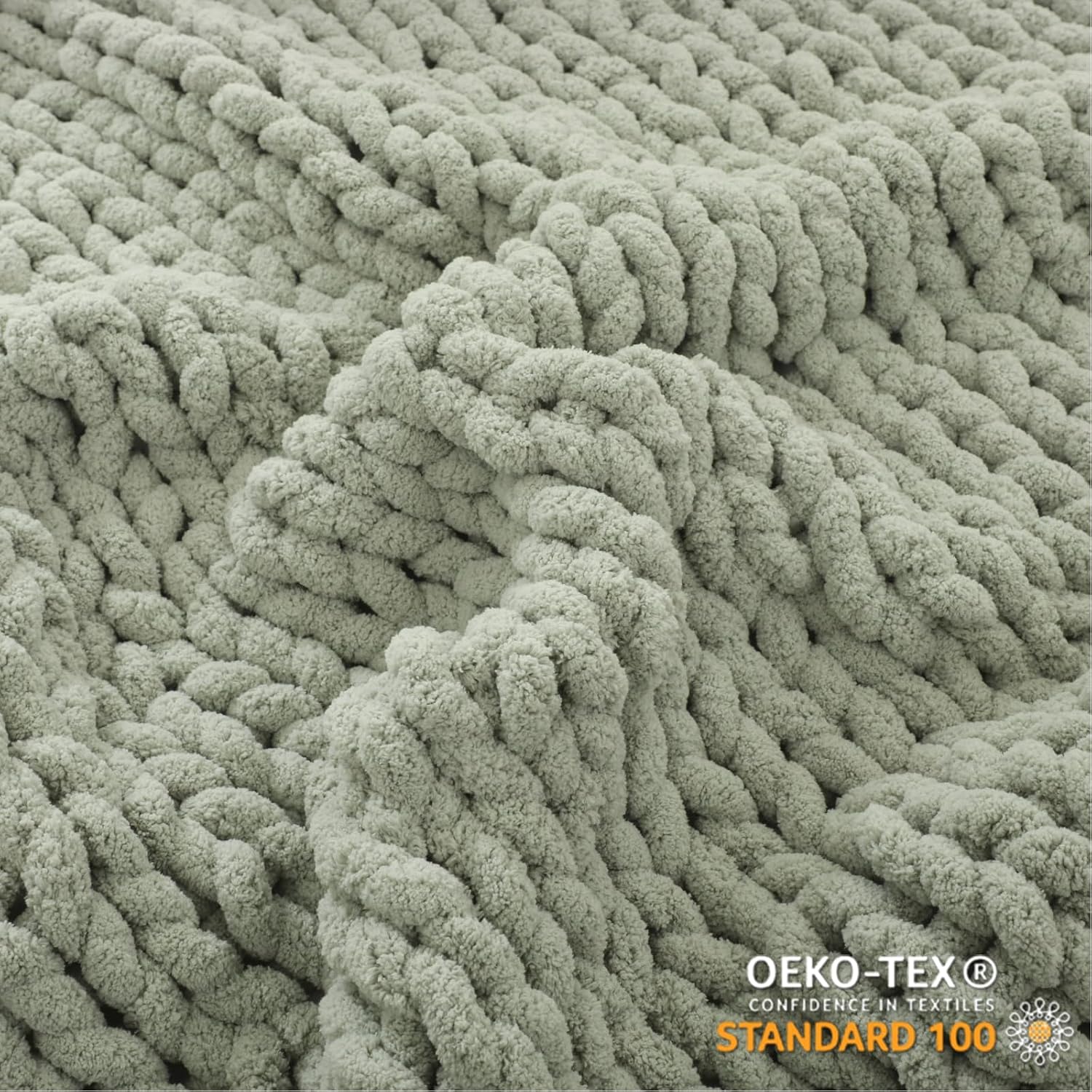 Chunky Knit Blanket – Handmade Chenille Throw Blanket for Couch and Bed (50"x60")