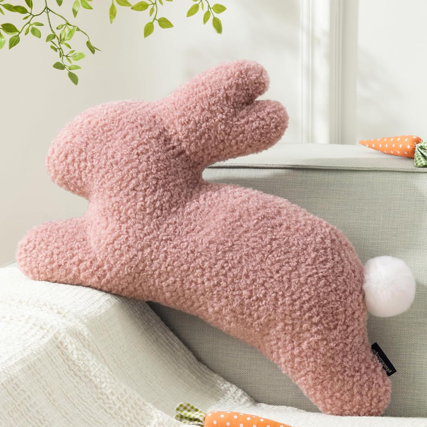 Bunny Shaped Throw Pillow – Plush Sherpa Rabbit Cushion for Couch, Bed & Living Room Decor