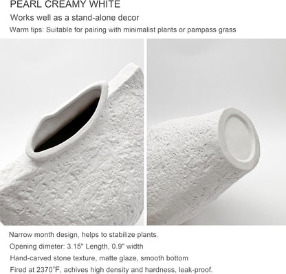 White Ceramic Vase – Handcrafted Modern Art Vase for Minimalistic Home Decor