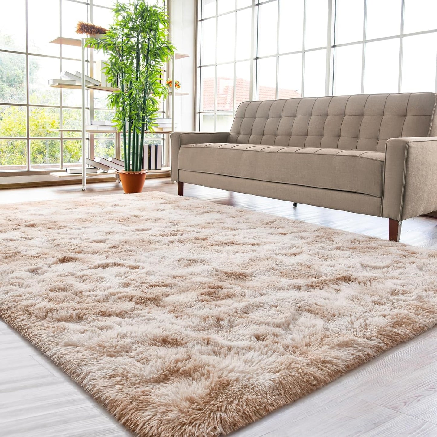 Soft Fluffy Rug for Bedroom, Tie Dye Rugs for Living Room, Non Slip Shaggy Plush Carpet for Kids Nursery Toddler, 4X6 Feet Area Rugs for Room Floor, Light Brown