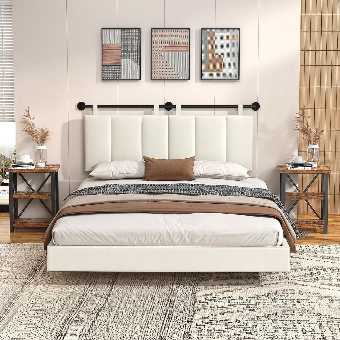 Modern Adjustable Queen Headboard – Wall-Mount Upholstery with Button Tufting