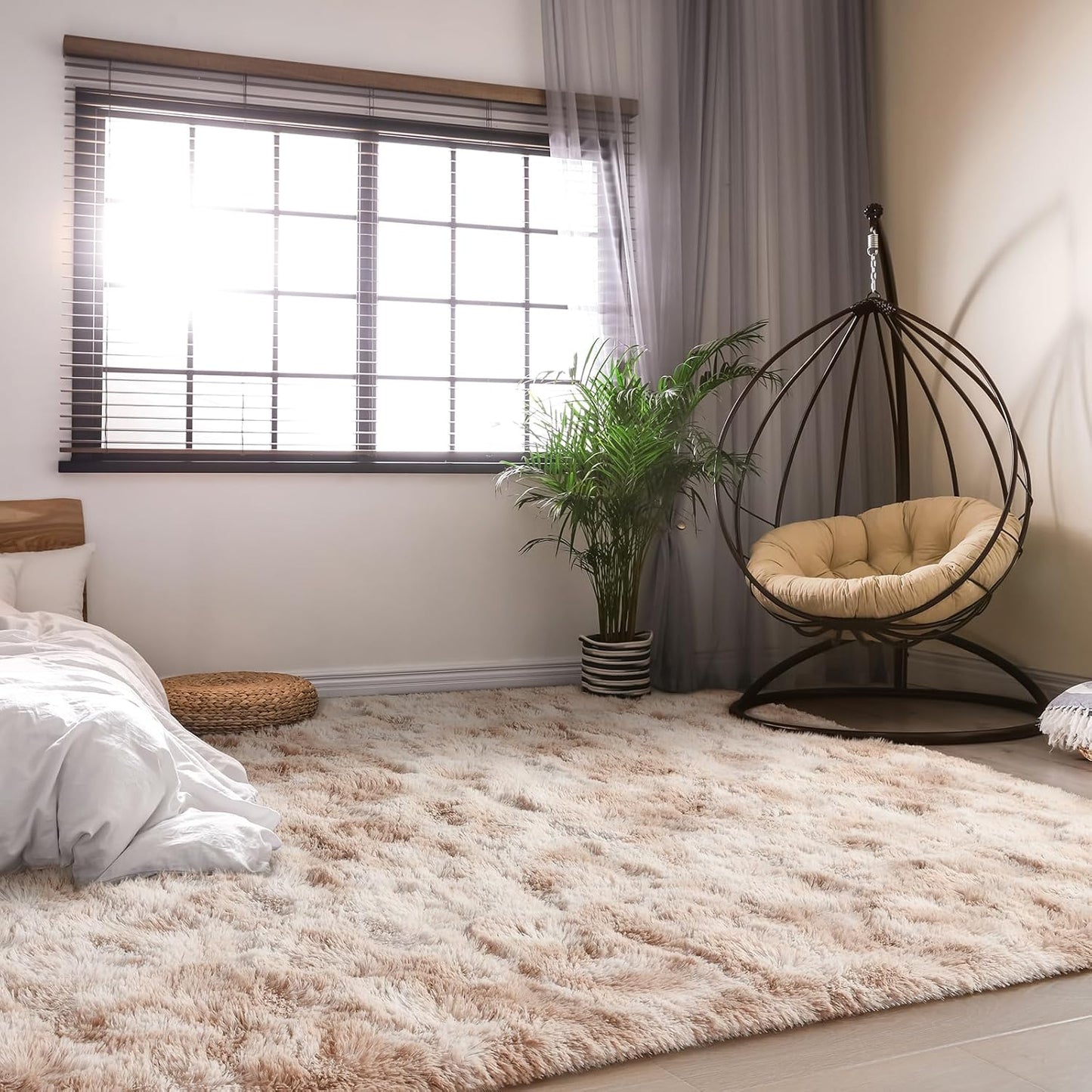 Soft Fluffy Rug for Bedroom, Tie Dye Rugs for Living Room, Non Slip Shaggy Plush Carpet for Kids Nursery Toddler, 4X6 Feet Area Rugs for Room Floor, Light Brown