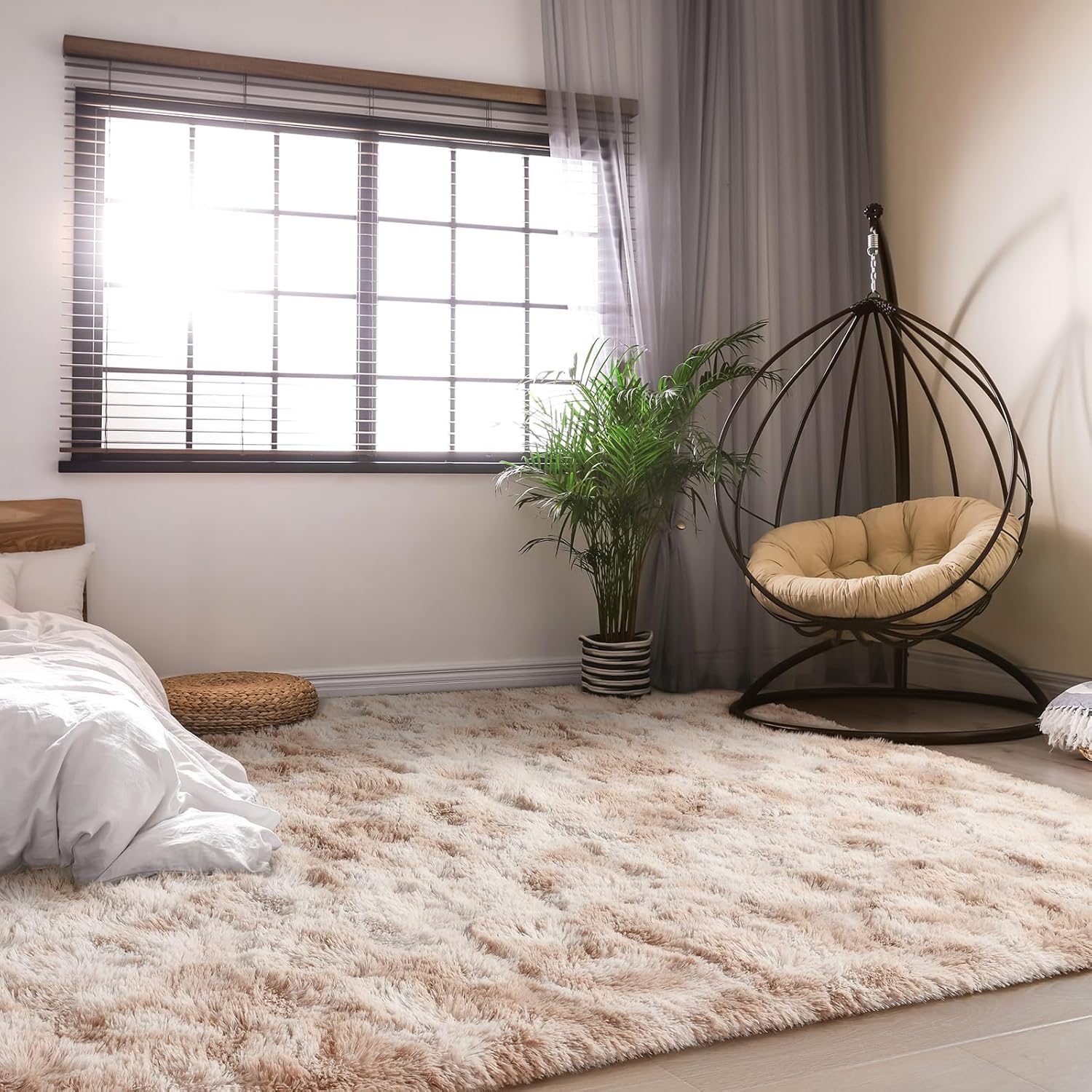 Soft Fluffy Rug for Bedroom, Tie Dye Rugs for Living Room, Non Slip Shaggy Plush Carpet for Kids Nursery Toddler, 4X6 Feet Area Rugs for Room Floor, Light Brown