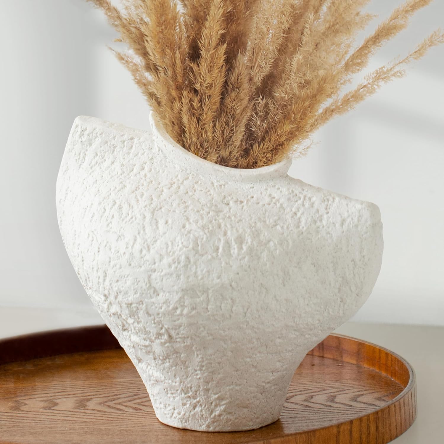 White Ceramic Vase – Handcrafted Modern Art Vase for Minimalistic Home Decor