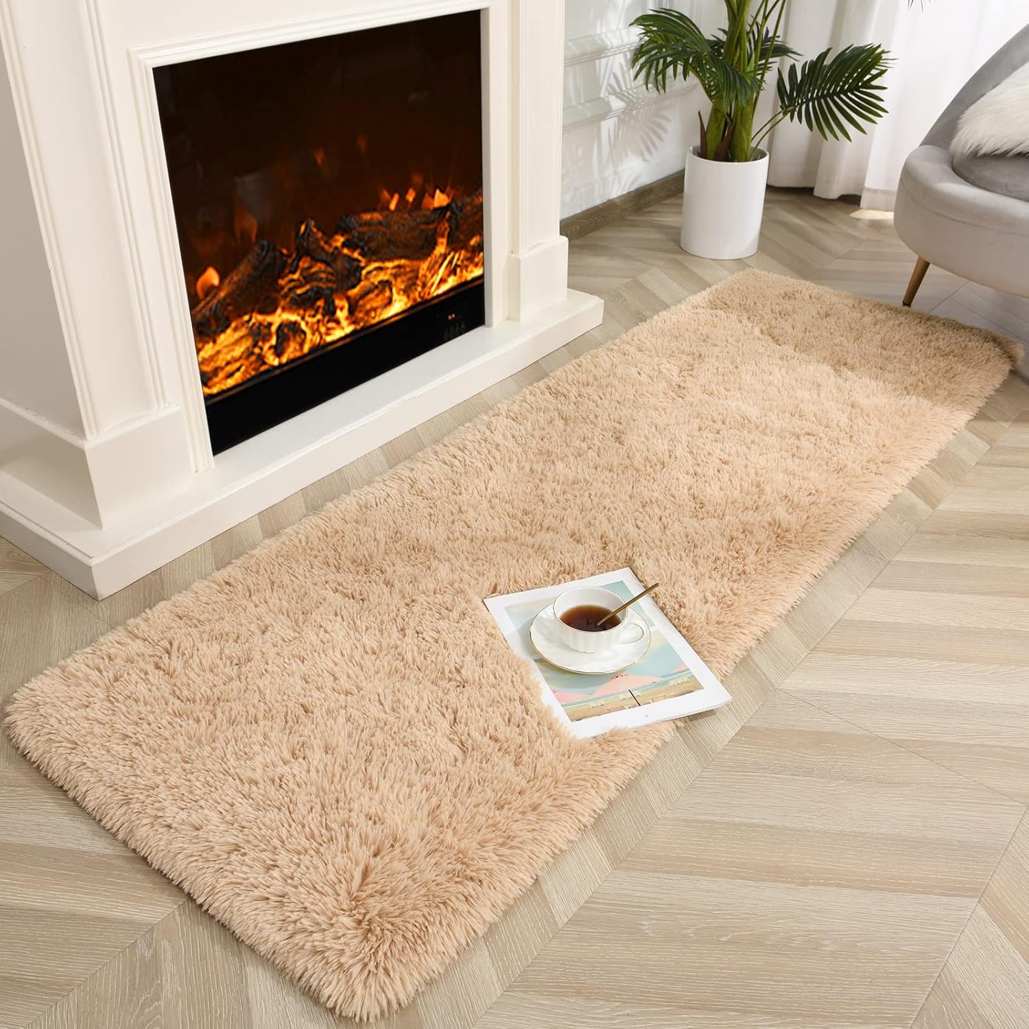 Beige Super Soft Shaggy Rug 2x6' - Fluffy Plush Carpet for Bedroom, Living Room, Nursery Decor